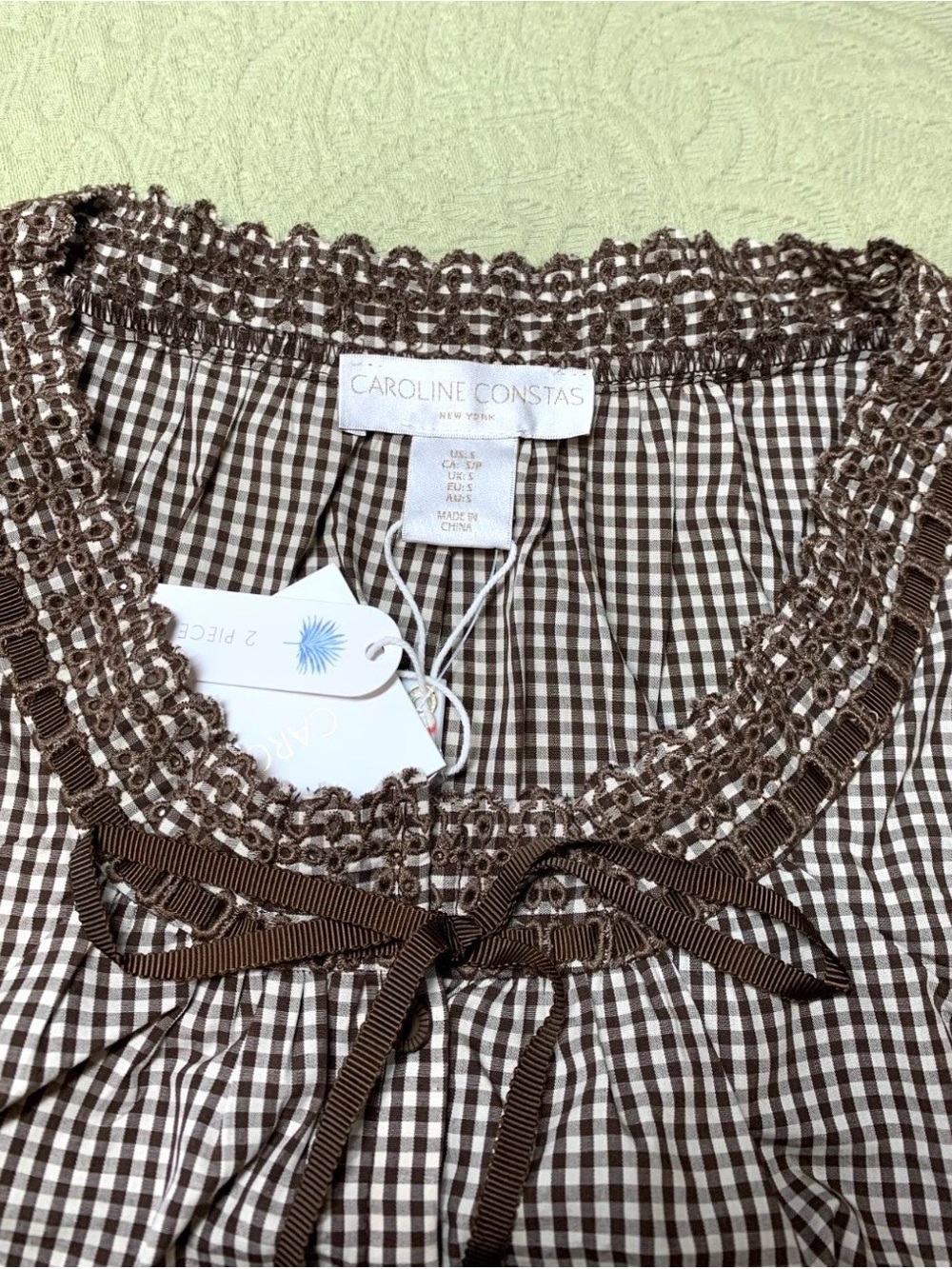 NWT Caroline Constas Brown Gingham Lace Trim Crop Top Maxi Skirt Set Small S - Picture 11 of 16